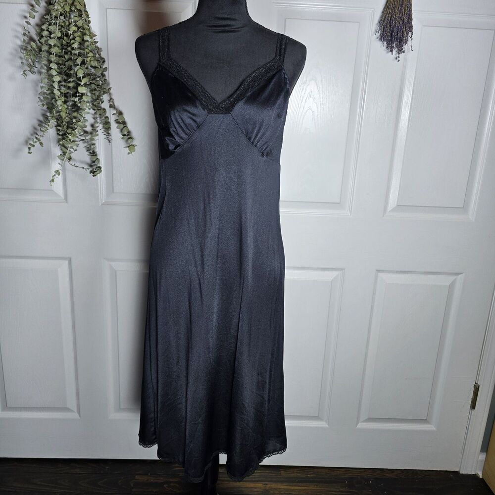 Caberet Black Silk Satin Slip Dress Size Medium